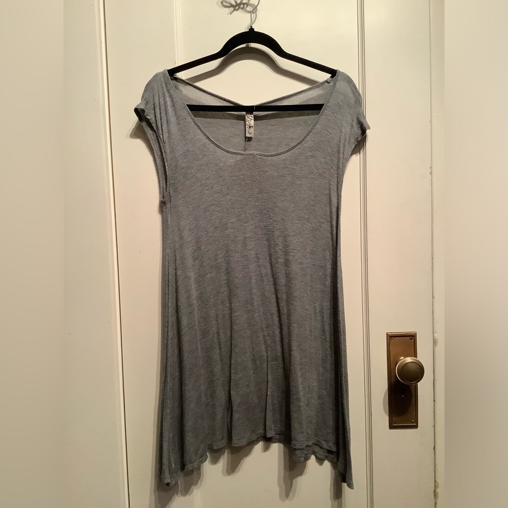 Grey Scoop Neck Top with Flare